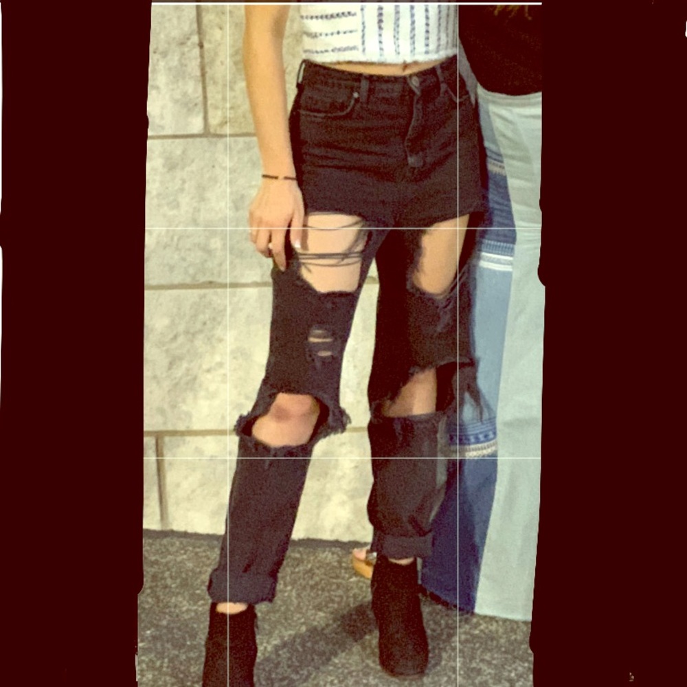 Ripped Mom High Rise Black Jeans